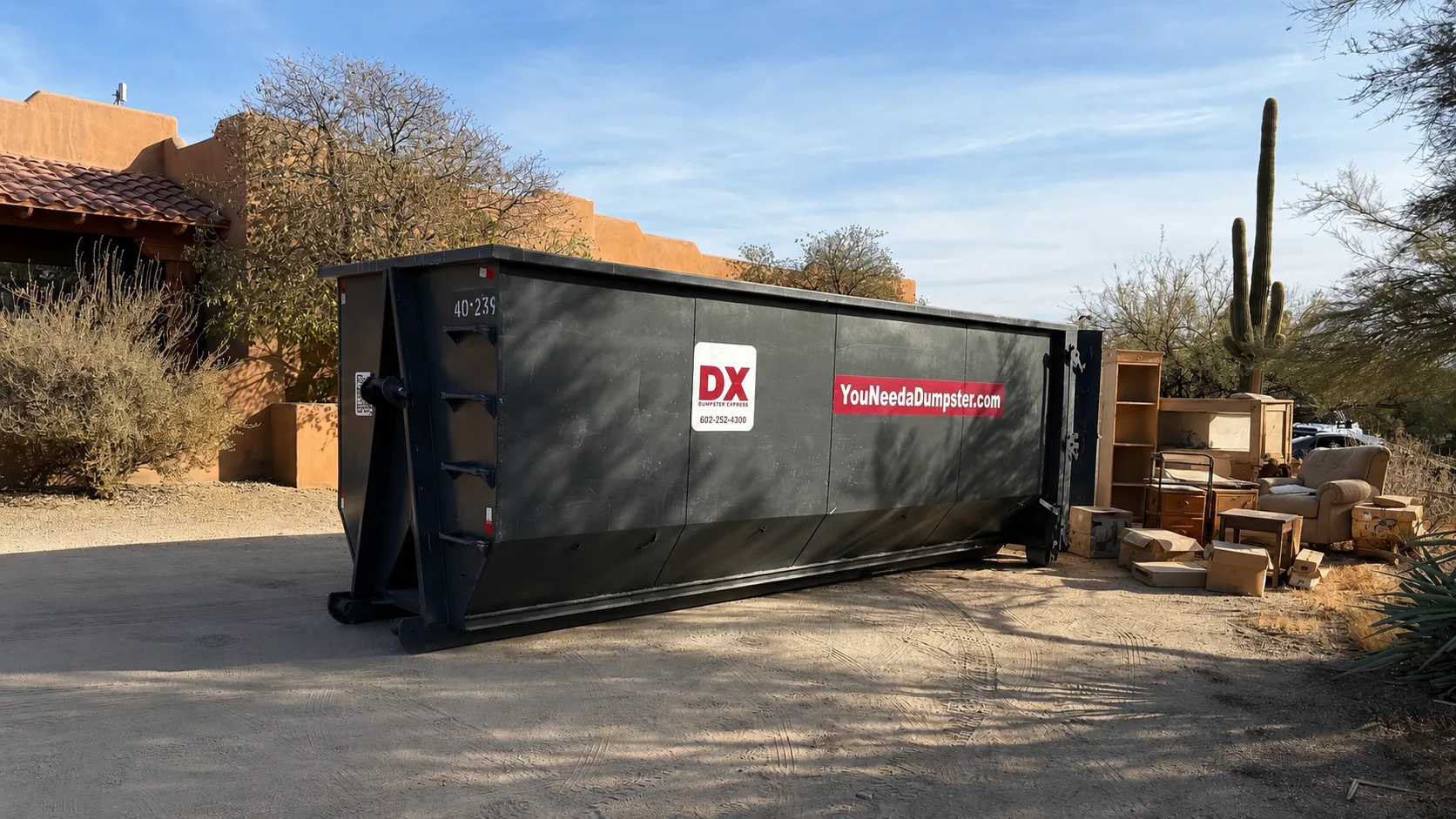 Dumpstr Xpress roll-off dumpster for an estate cleanout at a Phoenix home